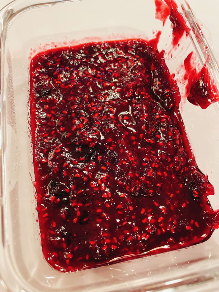 Transfer the filling to a glass container, and let it cool to room temperature before placing it in the fridge.