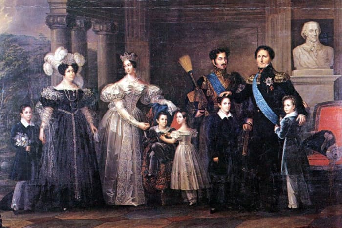 Sweden and Norway's royal family in 1837: King Carl XIV Johan, Queen Desideria, Crown Prince Oskar, Crown Princess Josefina and their children .