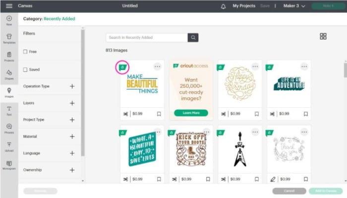 You will know the cost of a digital image or font when you select the item. When you go to cut it, the program will bill you the cost if you do not have a subscription.