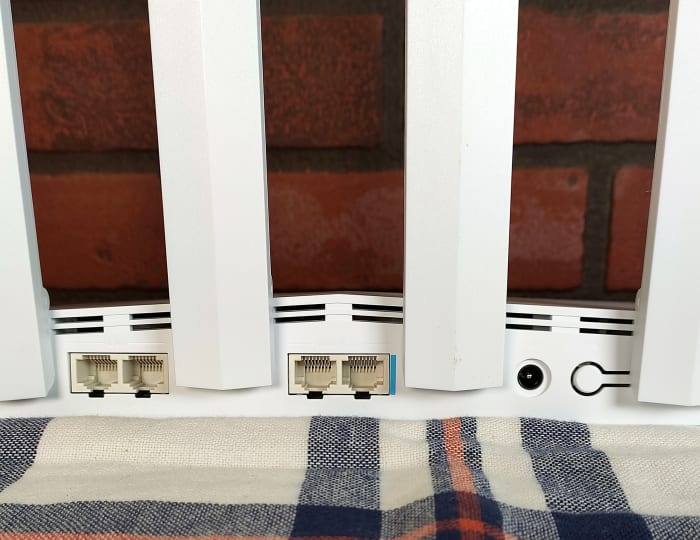 Closeup view of the routers ports and inputs