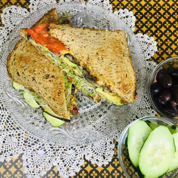 Mediterranean Roasted Vegetable Sandwich With Broccoli Sprouts And