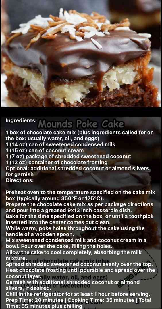 Rich chocolate poke cake with coconut