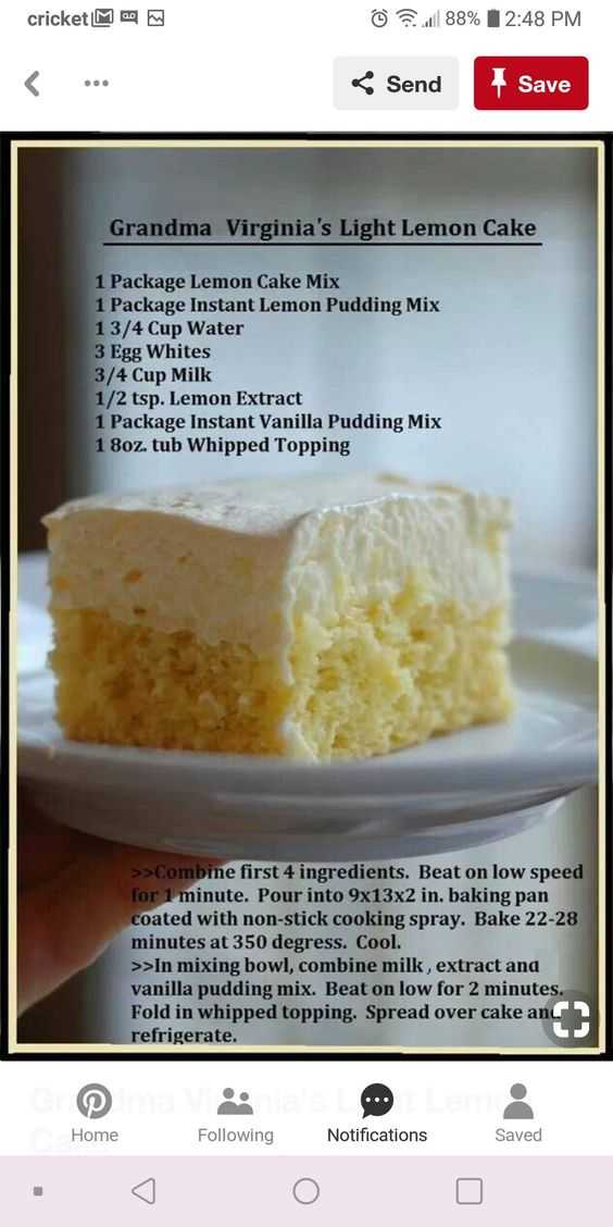 Refreshing light lemon cake with whipped topping