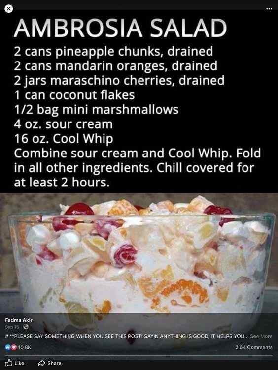 Refreshing fruit and marshmallow ambrosia salad