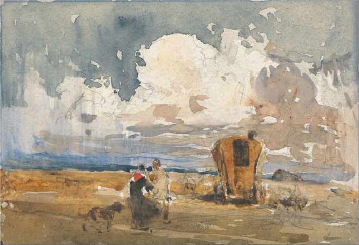 In the story Pageant Wagon, itenerant actors bring news and entertainment to the post-apocalyptic settlements of a land run by a theocratic government. The actors exist on the fringe. and David Cox, Landscape With Gypsies and Wagon.