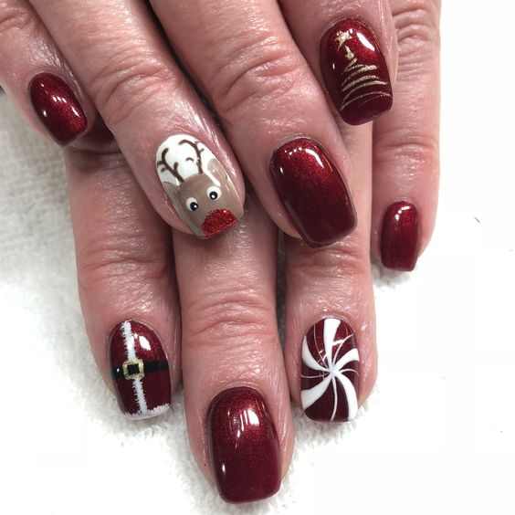 Candy swirls and Santa belt nails