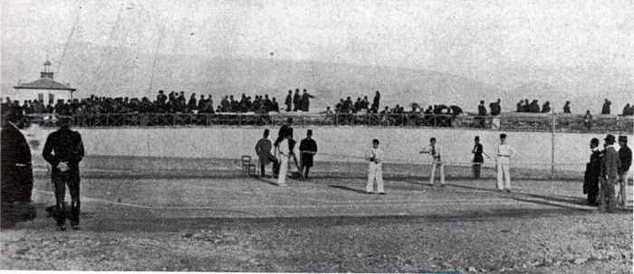 The 1896 Olympic doubles gold medal match between Boland and his partner Friedrich Traun and the Greek pair of Dimitrios Kasdaglis and Demetrios Petrokokkinos.