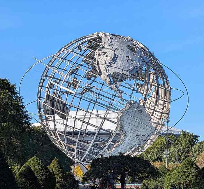 The Unisphere with Arthur Ashe Stadium in the background.