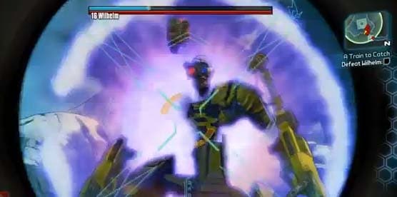 Borderlands 2 use electrical rocket launches to take out the shield and then corrosive weapons to take out the armor in defeating Wilhelm.