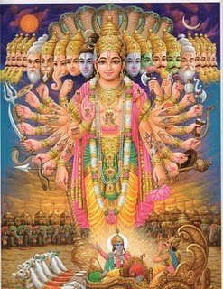 This illustration of Vishnu illustrates how the One God encompasses many forms and acts in numerous capacities, though all the different forms are ultimately of the same God.
