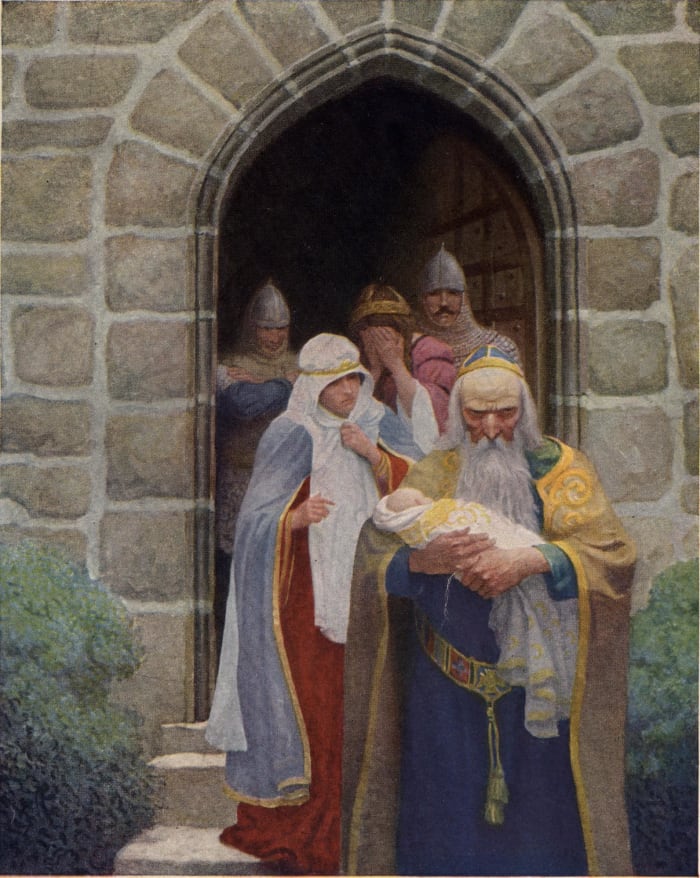 A painting showing some Early Middle Ages clothing styles.