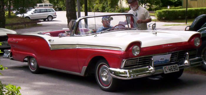 This '57 Ford convertible sold well because 1950s buyers were ready for some fun and flash after the bleak wartime years.