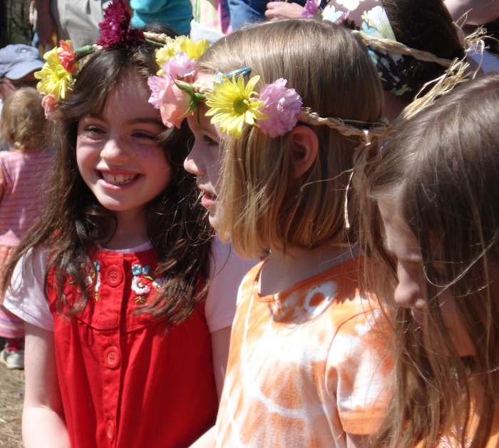 Maypole celebrations are part of the typical waldorf curriculum, incorporating history, dance and community. Flower garlands are made and worn by the students.