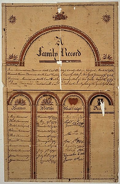 An illustrated record for the family of an Isaac "Tounsend", which shows a phonetic variation of the name we normally see spelled as "Townsend".