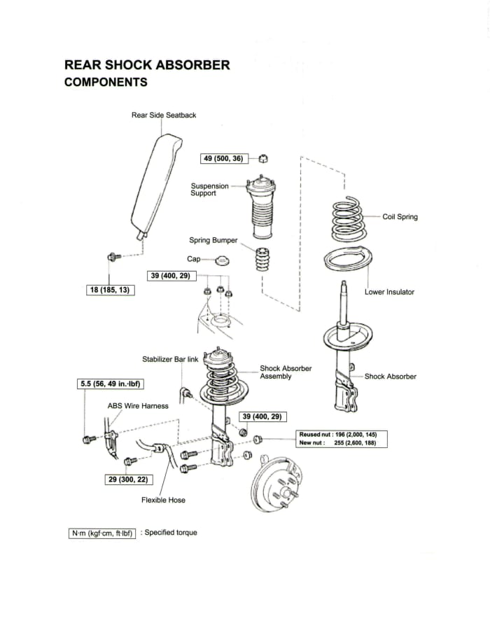 Vue décomposée de l'ensemble jambe de force arrière de Toyota Camry