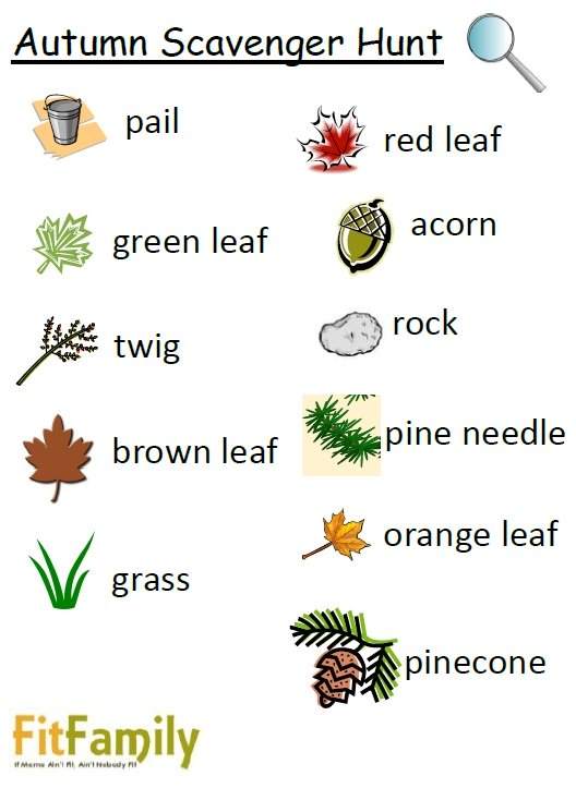 Here is an example of a Fall Scavenger Hunt list with pictures for little ones who are not yet reading.