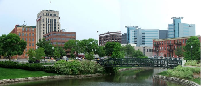 Looking toward downtown Kalamazoo from Arcadia Festival Park