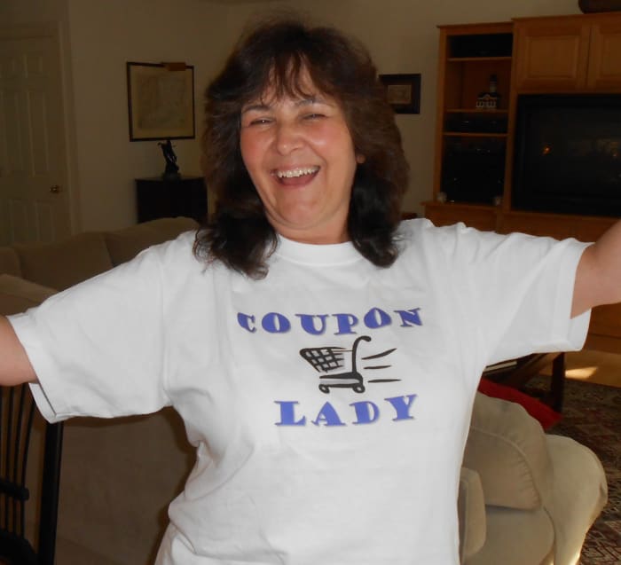 I had this "Coupon Lady" shirt specially made for just for fun when I go grocery shopping. It does attract a lot of attention!