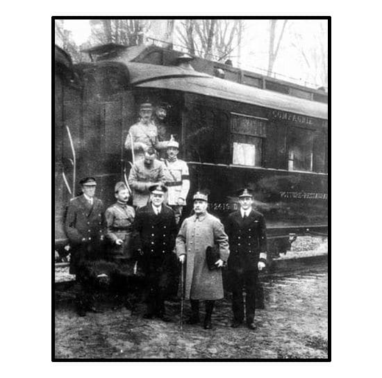 Taken on 11 November 1918 in the forest of Compiegne after reaching an agreement for the armistice that ended World War I.