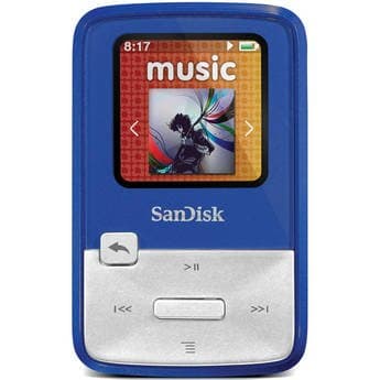 The SanDisk Sansa Clip Zip MP3 player offers 4 GB of storage space and features a built-in FM radio receiver.
