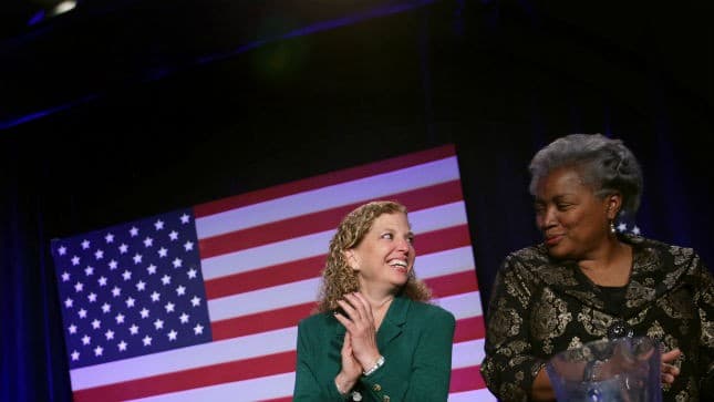 Former DNC chairwoman Debbie Wasserman Schultz (left) and interim DNC chairwoman Donna Brazile (right)