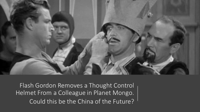 In the 1930s series Flash Gordon, he removes a “thought control” helmet used by Mingo in the Planet Mongo.