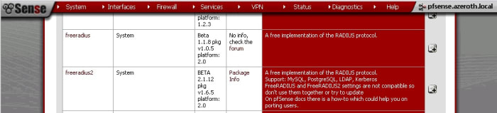 You cannot run both FreeRadius and FreeRadius2 on the same pfSense system. Make sure to remove one before installing the other.