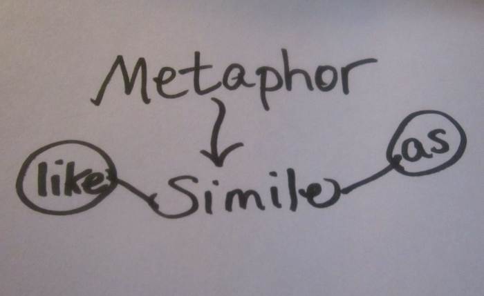 A simile is a type of metaphor that compares two items using the words "like" and "as."