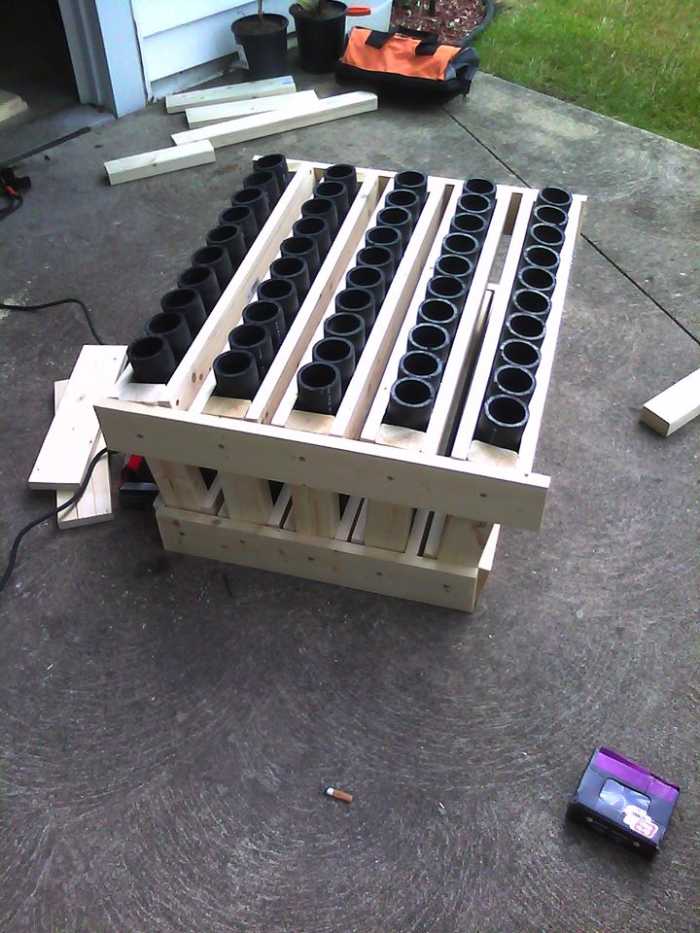 You don't have to worry about this 50-shot fanned mortar tube rack moving once the fuse is ignited; it weighs about 85 lbs.