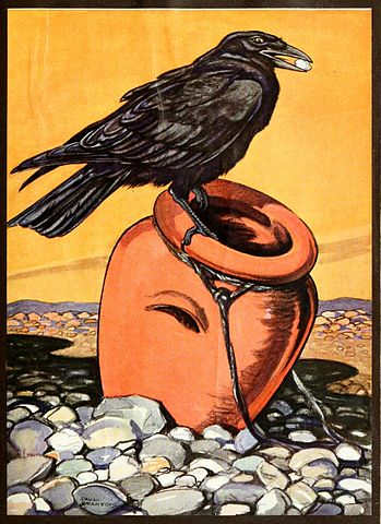 An illustration of a crow from the 1921 book "An Argosy of Fables".