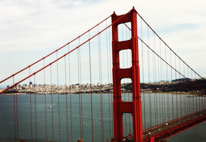 The view of the Golden Gate Bridge and San Francisco from the Marin Headlands. Stop here to see this view on your way north from San Francisco to Sausalito and Muir Woods.