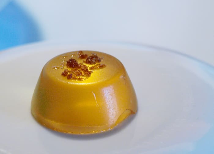 A beautiful golden jello shot that was not only pretty to look at, but scrumptious as well.