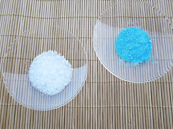 Two inorganic hydrates—magnesium sulphate heptahydrate (Epsom salts) and copper sulphate pentahydrate