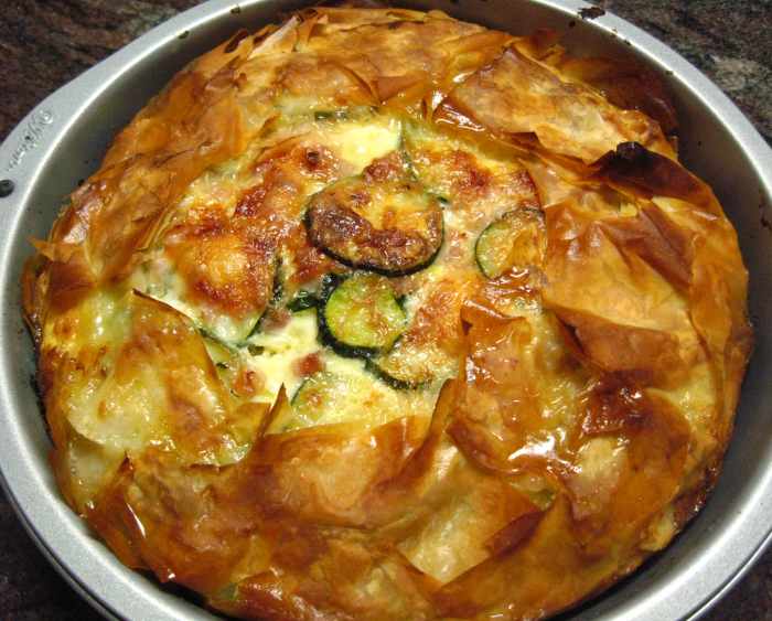 Zucchini, cheese, and ham quiche recipe. Serve it as an appetizer or as a main dish, maybe accompanied by a garden salad or grilled vegetables.