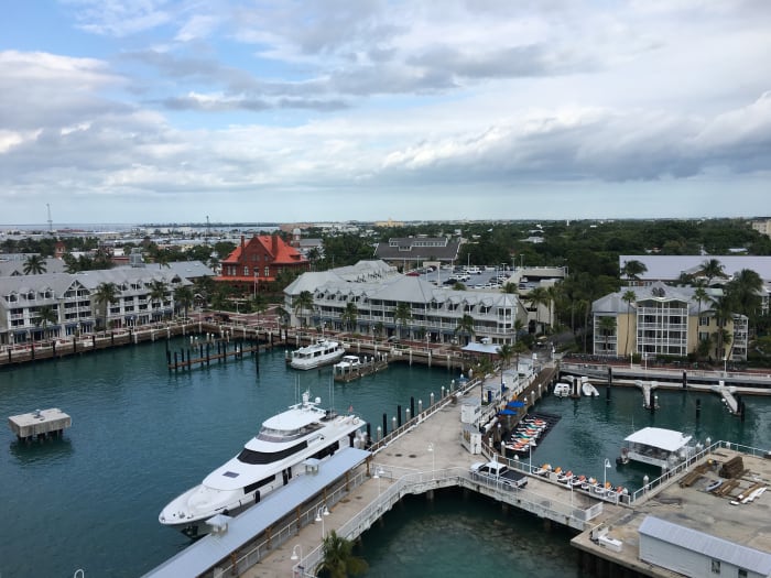 The harbor area of Key West. The city is the most populated city in the Florida Keys. The island of Key West is at the southernmost tip of the Florida Keys and is located around 90 miles from Cuba.