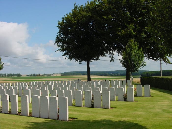 "Landowners" in a "rest camp". Flesquieres Hill British Cemetery near Cambrai - the site of the battle of Cambrai (1917) in World War I.