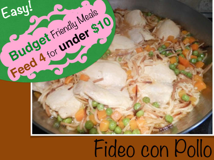 Budget Friendly meals: Fideo con Pollo, this recipe can feed a family of four for under $10.