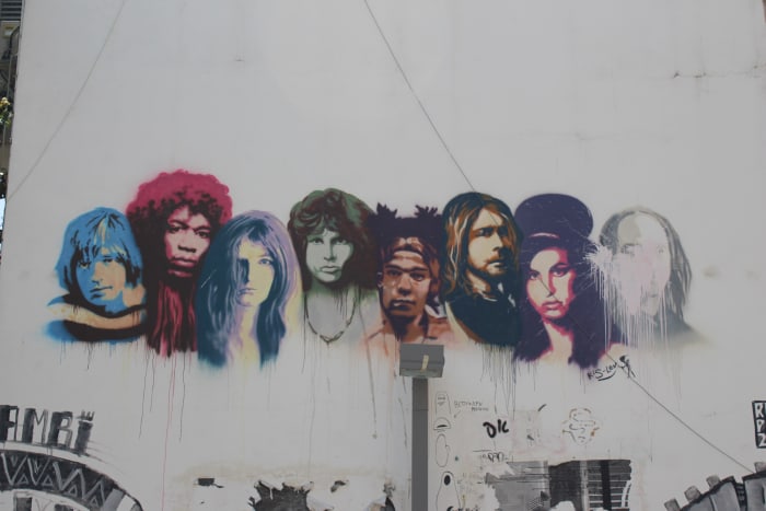 Graffiti in Tel Aviv depicting some of the more famous members of the 27 club.