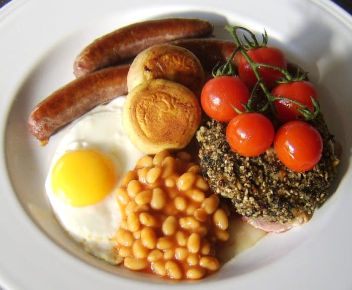 The sun rising on a full Welsh breakfast—a creation which contains a couple of major surprises you are unlikely to find in other British fried breakfasts.