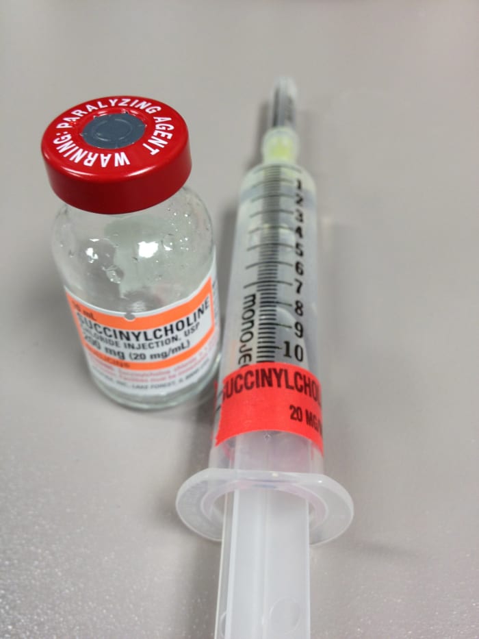 Succinylcholine is the only depolarizing neuromuscular blocker in clinical use. It resembles Ach in structure, binds to its receptors on the muscle, causes depolarization and contraction, then blocks Ach from binding, preventing further contractions.