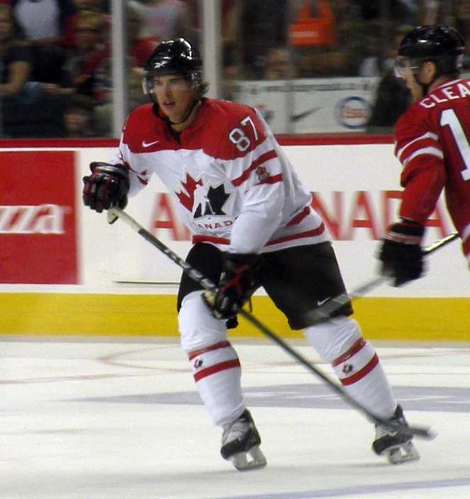 Ice hockey forward Sidney Crosby in action during Hockey Canada's Red-White game at pre-Olympic camp in Calgary, Alberta