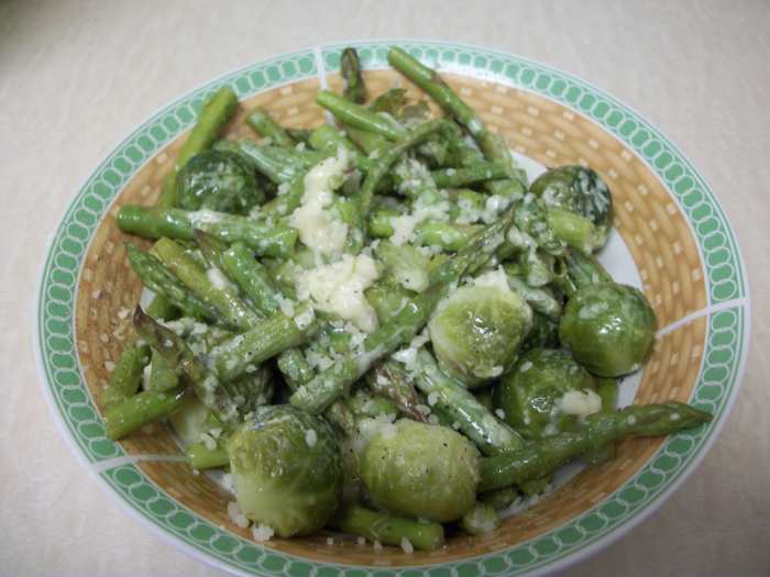 Asparagus and Brussels sprouts with parmesan will offer a surprising combination of flavor, and both of these vegetables are extremely healthy!
