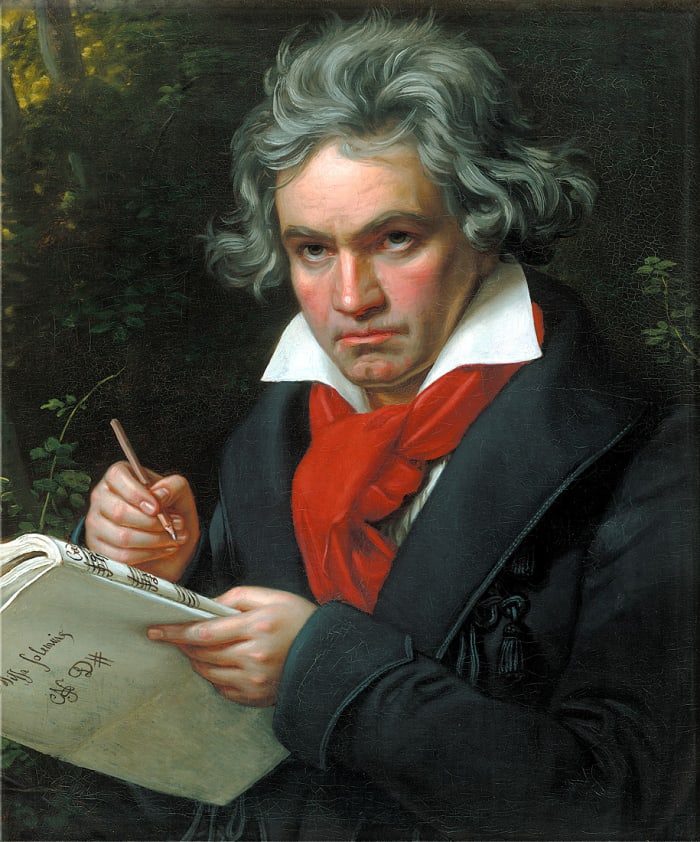 Painting of Beethoven around 1819-1820. In his hand is the score he was currently working on, the Missa Solemnis.