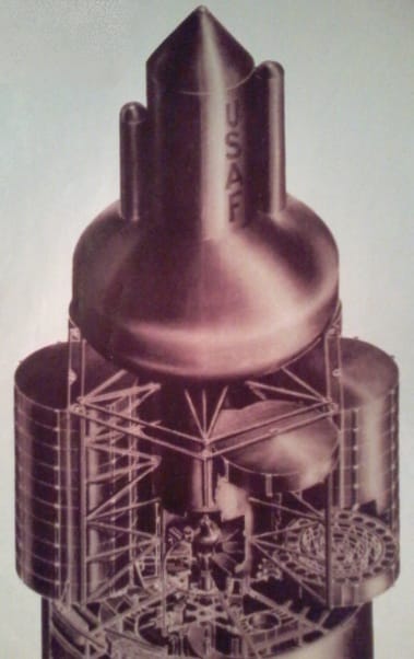 The upper interior of the rocket.