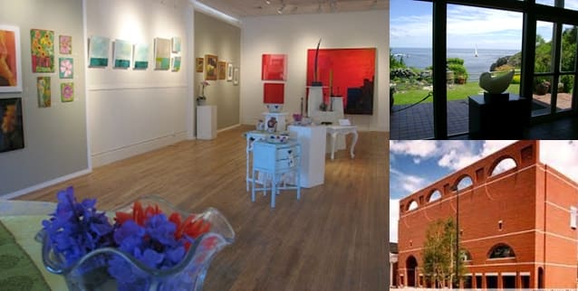 (left) gallery of Chocolate Church Arts Center, (top) Ogunquit Museum of American Art, (bottom) Portland Museum of Art