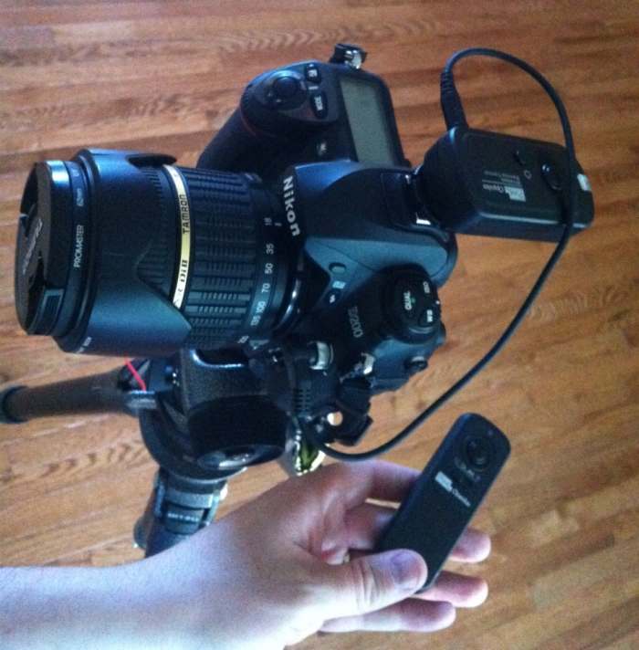 The Pixel Wireless Shutter Remote installed on my Nikon D200 camera. It works like a champ! I turned it backwards in the hot shoe to allow the flash to pop up.