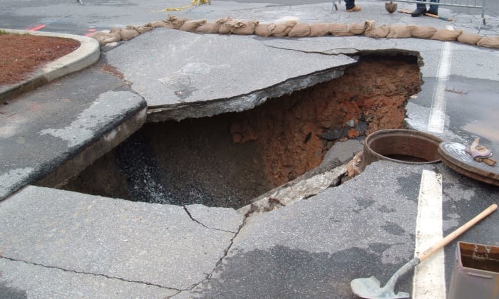 Sinkhole in parking lot near Georgia Tech, Atlanta