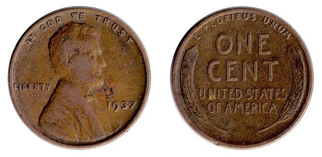 A (U.S.) 'Lincoln wheat penny,' or 'wheatie.' These pennies were minted from 1909-1958.
