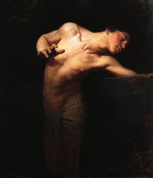 This painting of Narcissus, by Gyula Benczur (1844-1920), now hangs in the Hungarian National Gallery in a magnificient castle in Budapest.