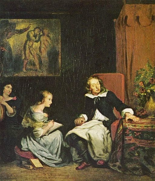 "Milton Dita o Paraíso Perdido às suas Três Filhas" pintura de Eugene Delacroix 1826
